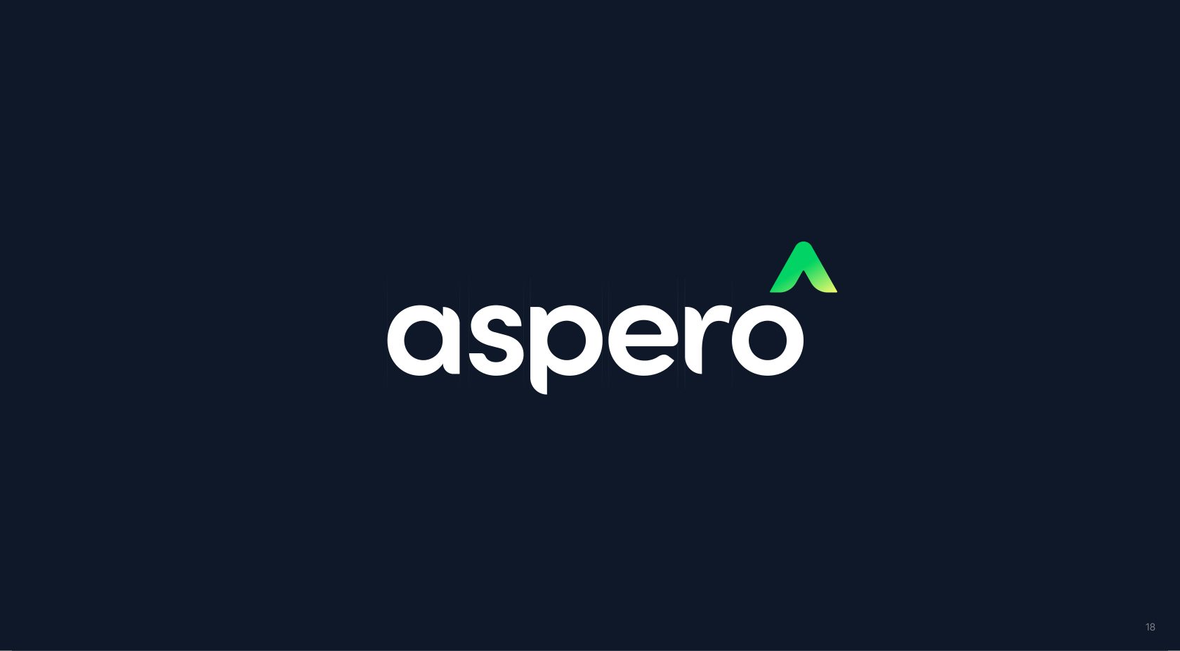 The aspero wordmark with its ascending peak mark, on the deep ink brand background