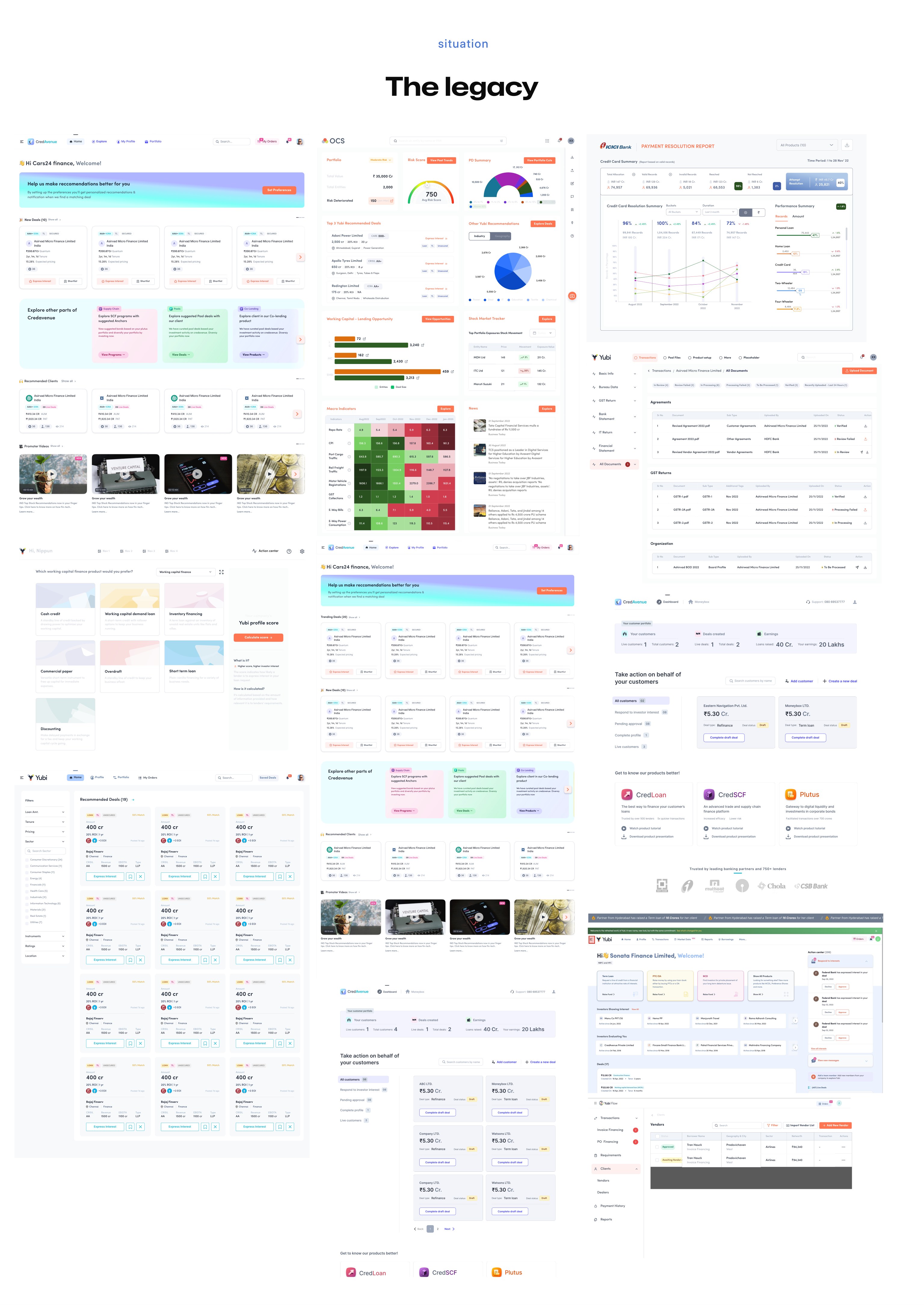 The legacy: a collage of Yubi's old fragmented interfaces before the transformation